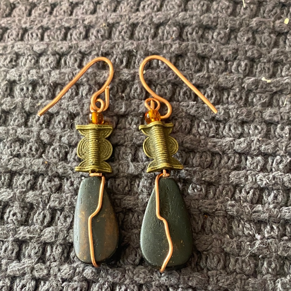 Handcrafted Copper and Black Stone Earrings